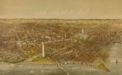 Staden Washington (fågelperspektiv från Potomac mot norr)