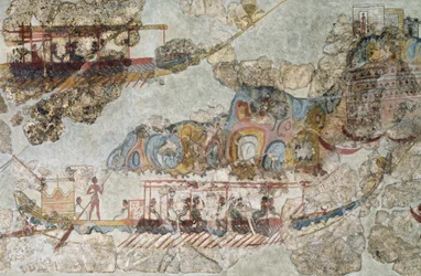 Fartygsflotta, fresk från Thera, södra Kykladerna, Grekland kykladiska civilisationen, 3:e-2:a årtusendet f.Kr.
