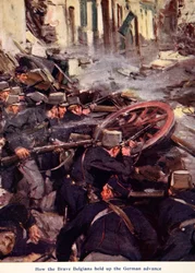 "How the Brave Belgians Held up the German Advance", illustration från "Told in the Huts: The YMCA Gift Book", publicerad 1916