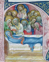 Ms XIII A 12 Burial of the Virgin, från Liber Viaticus av Jean de Stredy, efter 1360