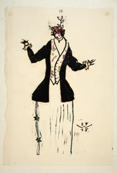 Design för jacka och väst, tallrik 2, bok 4, illustration från "Wiener Werkstatte Mode 191415", pub. Eduard Kosmack, Wien, 1914-1915 (handfärgat linosnitt)