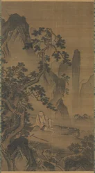 Eremiten Xu Du vilar vid en ström, 1400-talet.