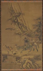 Zhong Kui och demoner som korsar en bro, 1400-talet.