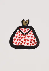 Red Spotty Purse, 2017 (rött och svart indiafärg med guldfärgad tuschpenna på papper)