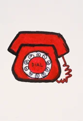 Red Telephone, 2017 (rött indiafärg med tuschpenna på papper)