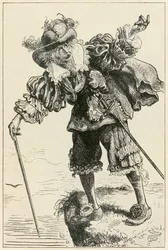 Ateist som skrattar åt kristen och hoppfull från The Pilgrims Progress From This World, To That What Is To Come av John Bunyan (1628-1688) illustration av Thomas Dalziel (1823-1906)