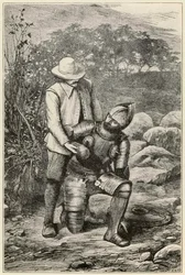 Christian and Faithful går med i sällskap från The Pilgrims Progress From This World, To That What Is To Come av John Bunyan (1628-1688) illustration av Thomas Dalziel (1823-1906) Faithful hjälper till att driva på