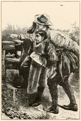 Evangelist visar vägen från The Pilgrims Progress From This World, To That What Is To Come av John Bunyan (1628-1688) illustration av Thomas Dalziel (1823-1906) Evangelist som visar Christian the wa
