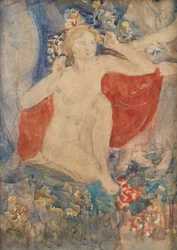 Studie till Dekorationer för våren: The Waking Earth, ca 1924 (blyerts och akvarell på papper)
