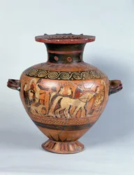 Hydra som skildrar en krigares avgång, Corinthian Style (keramik)
