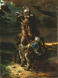 Och i den första karriären sprang de, alfinriddaren föll häst och människa (olja på duk)