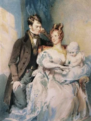 Porträtt av herr och fru MacGregor med deras barn (penna och akvarell med vit förhöjning på papper)