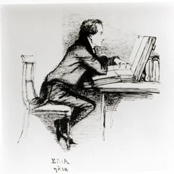 Porträtt av Charles Lamb (1775-1834) (penna och bläck på papper) (s/v foto)