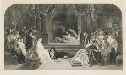 The Play Scene, Act III, Scene II of Hamlet av William Shakespeare, graverad av Charles W. Sharpe (litho)