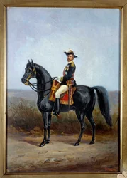 Ryttarporträtt av general Georges Boulanger (1837-1891), politiker Målning av Daniel Alexander Williamson (1822-1903) 1800-talets sön. 0,36 x 0,25 m Paris, Musee Carnavalet