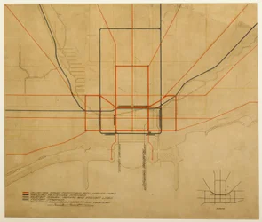 Plåt 75 från The Plan of Chicago, 1909: Chicago. Diagram över staden, som visar komplett system...