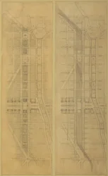 Plåt 79 2 Ritningar från The Plan of Chicago, 1909: Föreslagen plats och arrangemang av...