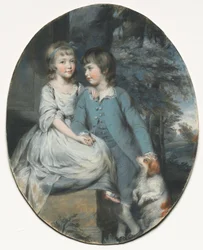 Cropley Ashley-Cooper (senare 6:e earlen av Shaftesbury) med sin syster Mary Anne Ashley-Cooper, senare Lady Sturt of Crichel, ca 1776 (pastell med svart och röd krita samt grafit)