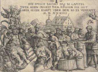Illustration till Ordspråksboken 11:26, 1534.