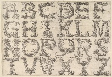 Ornamenterat romersk majuskelalfabet, ca. 1520.
