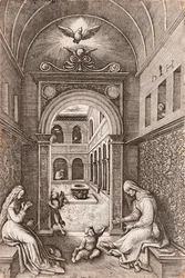 Jungfru Maria, Jesusbarnet och Sankta Anna vid en portal