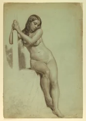 Teckning, Kvinnlig naken på pall, 1858