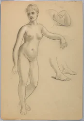 Teckning, Kvinnlig naken stående, sep, 1860-70
