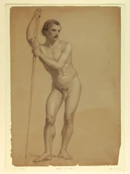 Teckning, Manlig naken stående, två S, 1866