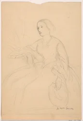 Teckning, Mrs Sheppard Gandy sittande; Averso: Mrs Sheppard Gandy sittande, 1859