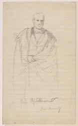 Ritning, professor Benjamin Silliman, Sr. Stående; Vänster: Prof. Benjamin Silliman, Sr. Sittande, 1858