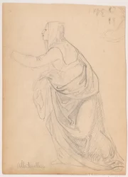 Teckning, Klädd kvinna som sträcker ut handen, efter Mariotto Albetinelli, 1844