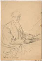 Teckning, Robert Lenox sittande vid ett skrivbord för porträtt av handelskammaren, 1865