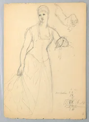 Teckning, Skiss till porträtt av Bella Worsham, 1878