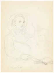 Teckning, Skisser till "Lesson of Charity" och porträtt av Peter Richards, Jr, 1849