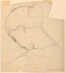 Teckning, Studie till "Romersk flicka", Kvinnohuvud, 1841