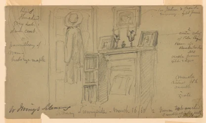 Teckning, Washington Irvings bibliotek i Sunnyside, 16 mars 1860