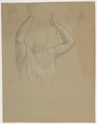 Teckning, Kvinna med händerna upplyfta A, 1844-45