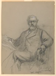 Engelska: Drawing, Carl Schurz Sittande Readin, 1899