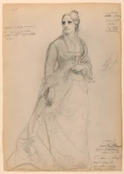 Mrs. Rutherford B. Hayes stående, med separat vänsterhandsstudie