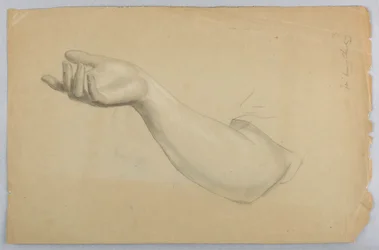 Studie av höger hand för "Lesson of Charity"