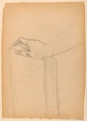 Studie av höger hand på en bok