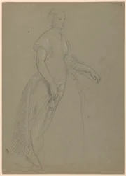 Studie av stående kvinna för "The Republican Court" (Lady Washingtons mottagningsdag)
