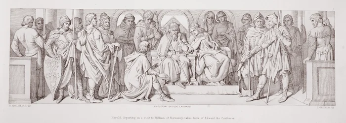 Harold, som reser på besök hos William av Normandie, tar avsked av Edward the Confessor, från 