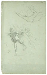 Studie för The Siege of Gibraltar (Study for a Figure on a Cannon in the Longboat), 1785-1786 (svartvit krita på gråblått papper)