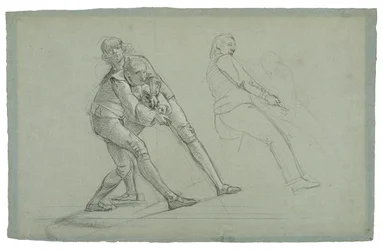 Studie för The Siege of Gibraltar (Study of Figures Draling on a Rope), 1785-1786 (svartvit krita på gråblått papper)