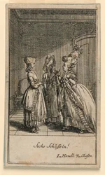 An Elderly Woman Scolding a Girl, Illustration av pjäsen "Not more than sachs Schuesseln" av Fredrich Wilhelm Grossman i "Königl: Grosbrit [anian] genealogical calendar for the 1782 year Lauenberg by J.G. Berenberg"