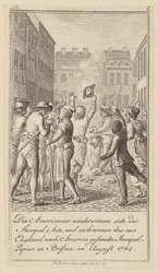 Blad 1 ur serien till essän ”Historien om revolutionen i Nordamerika”, av M. C. Sprengel.