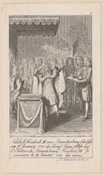 Kurfyrst Fredrik III av Brandenburg kröner sig själv, blad 1 i serien "Äldre, medeltida och nyare historia"