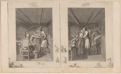Ludwig försörjer med knapp nöd familjen genom sitt arbete [till vänster]; Fadern återvänder till sin familj berikad med skatter [till höger]