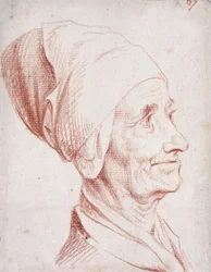 Porträtt av en man som sägs vara Voltaire, liten bystlängd, i profil,